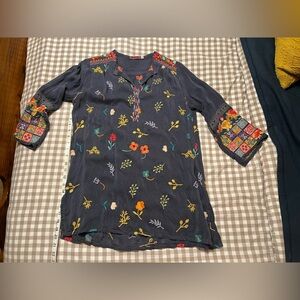 Johnny Was Navy Floral Embroidered Blouse